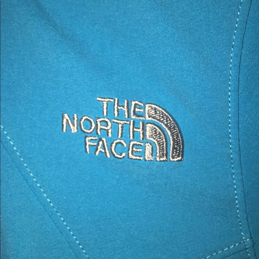 Blue fuzzy northface jacket